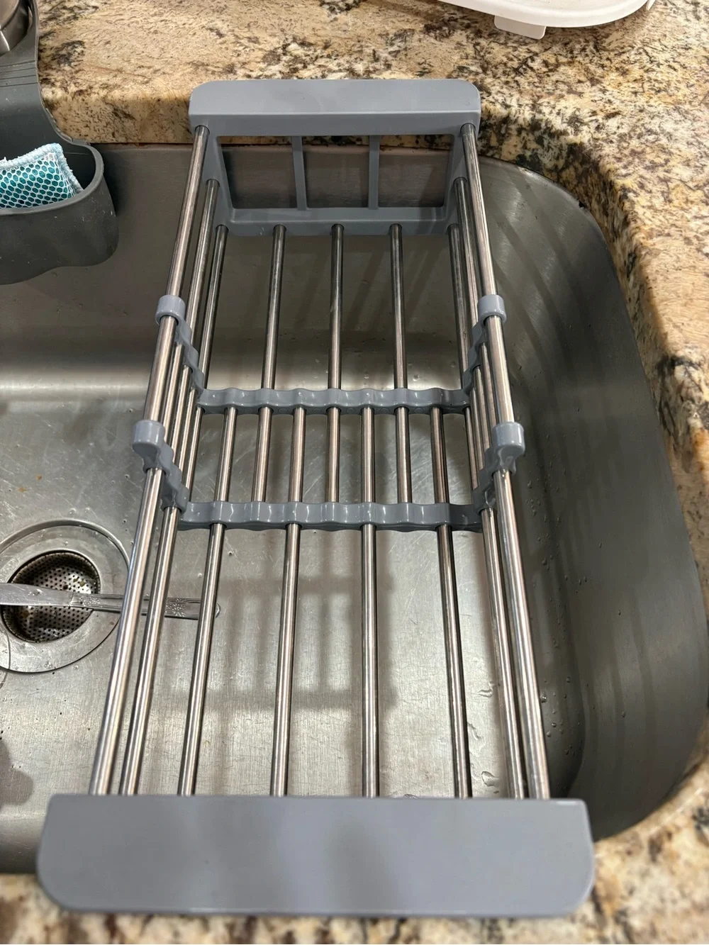 Gray Over-Sink Roll-Up Drying Rack with Stainless Steel Rods
